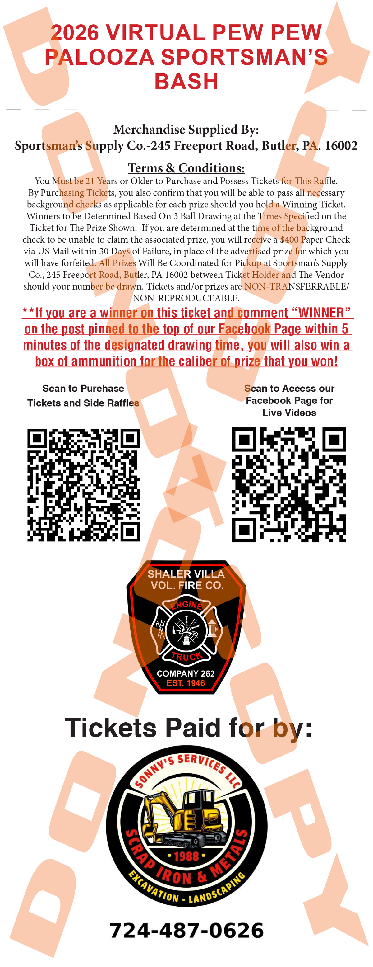 26-291- Sure Tip Donations! - 5 of the 2026 Virtual Sportsman's Bash Tickets #1 - 68634