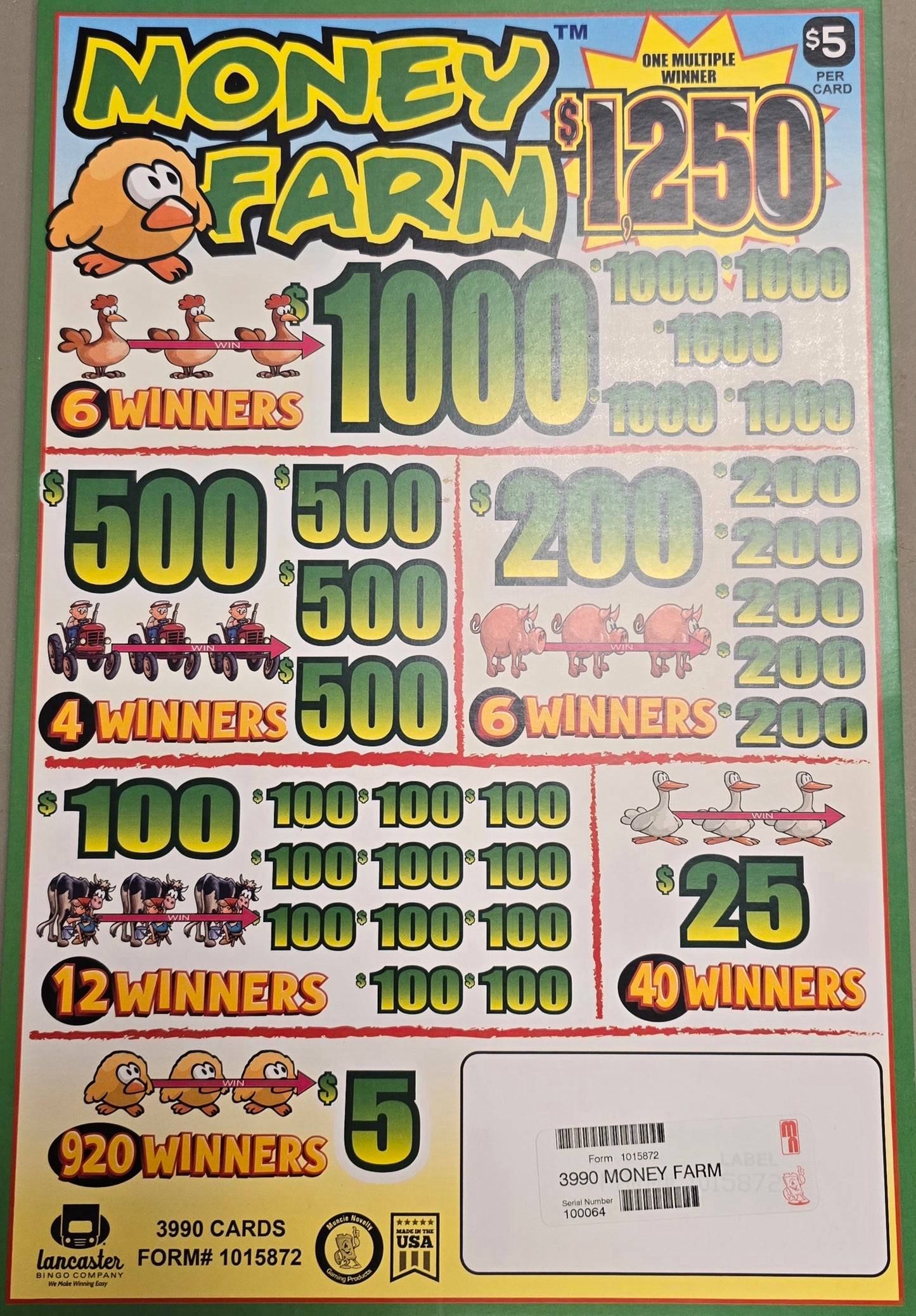 26-145 - Sure Tip Donations! - 70 of the $5 Instant Tickets (Money Farm) #2 - 92118