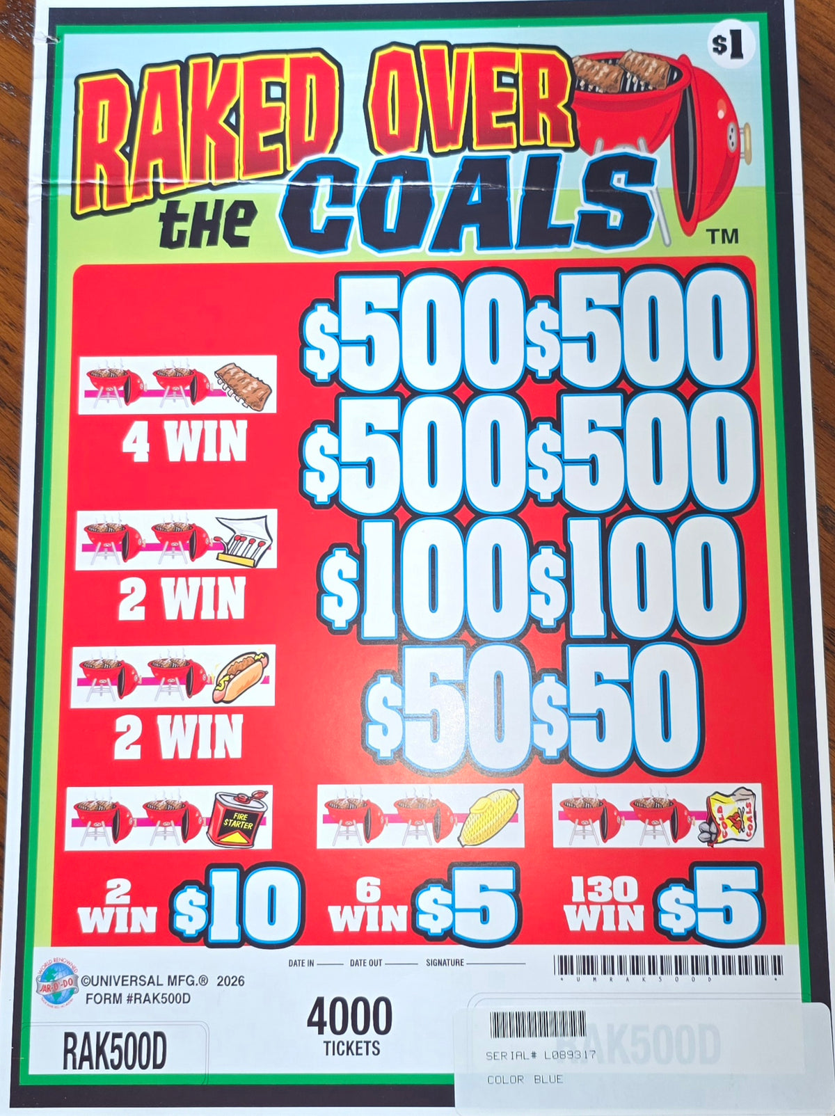 26-242 - $1 Instant Tickets (RAKED OVER THE COALS - L089317)