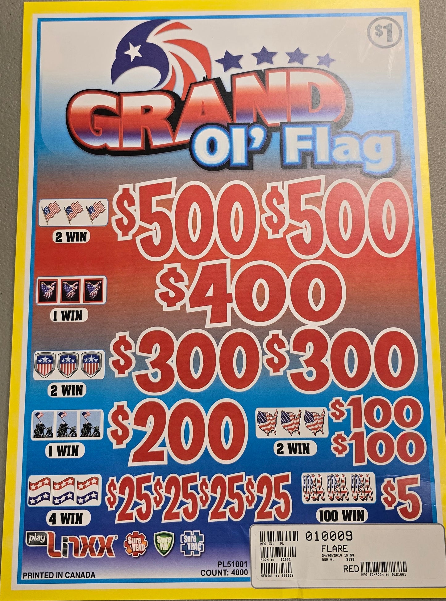 26-112 - $1 Instant Tickets (GRAND Ol' Flag - 010009)