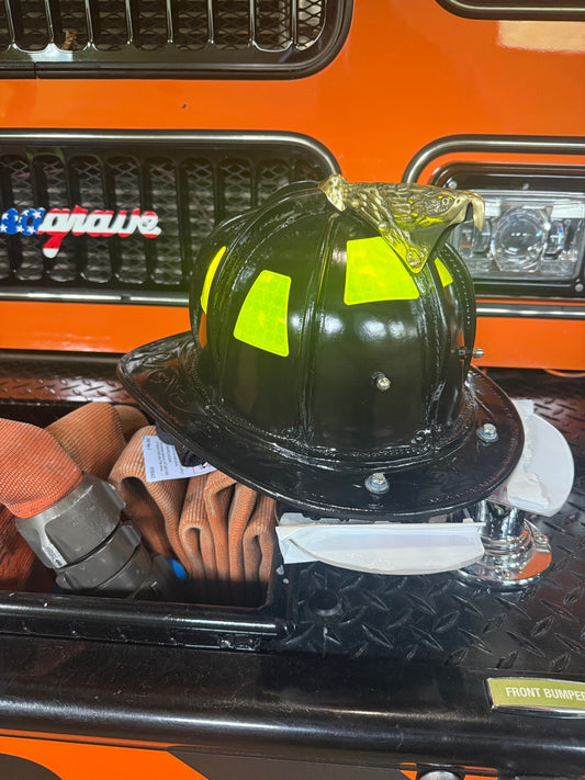 26-85 - Sure Tip Donations! - MSA Cairns N5A New Yorker Leather Fire Helmet - 47555