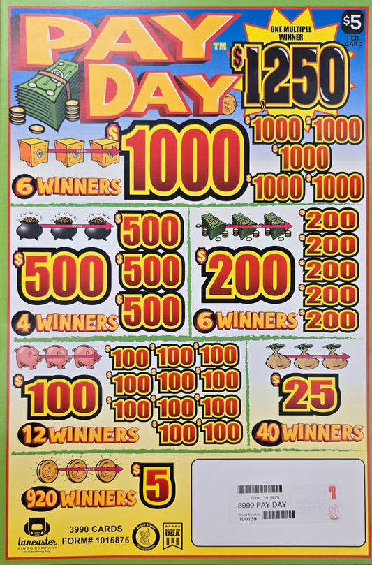 26-43 - Sure Tip Donations! - 65 of the $5 Instant Tickets (Pay Day) #11 - 15855