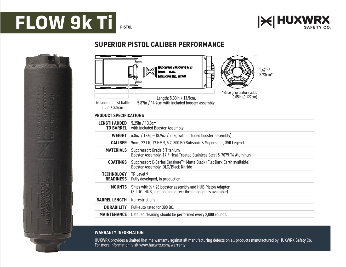26-138 - Sure Tip Donations! - Huxwrx Flow 9k Ti Suppressor - 03017
