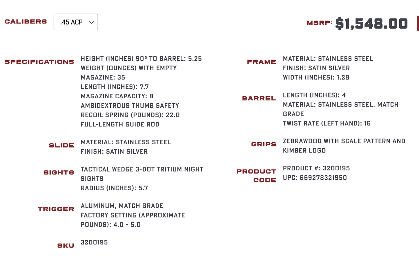 26-12 - Sure Tip Donations! - Kimber Stainless Pro Raptor II - .45ACP - 64010